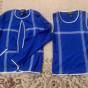 FINITY ROYAL BLUE KNIT CARDIGAN  WHITE S-M & L TOP